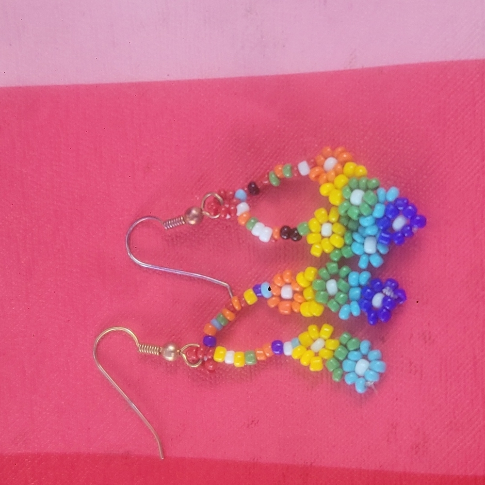 Beaded rainbow colored  Flower earrings
